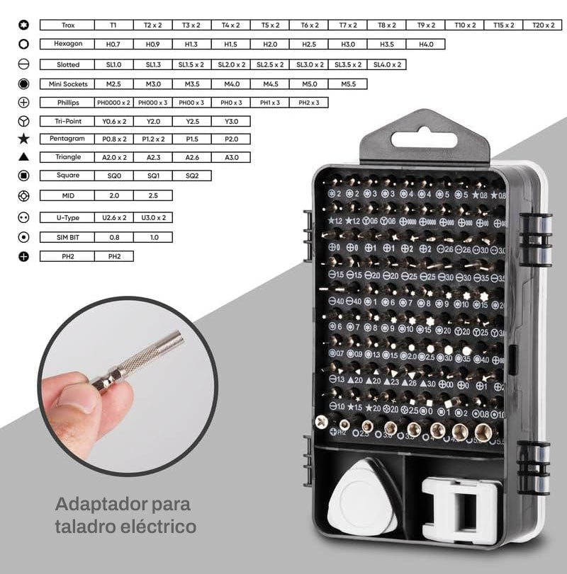 Práctico kit de herramientas de destornillador de precisión 115 en 1