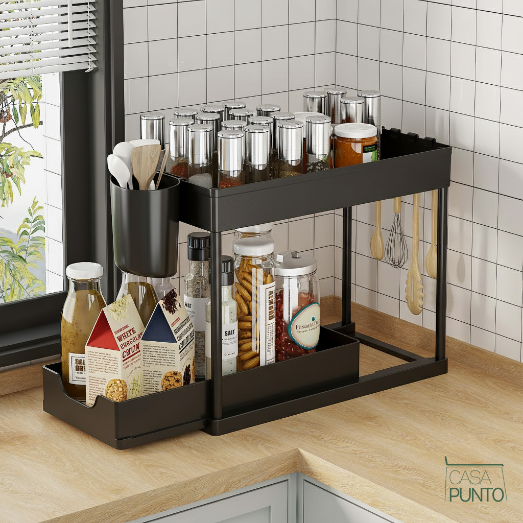 Organizador de gabinete extraíble Silvia - Cesta deslizante con ganchos