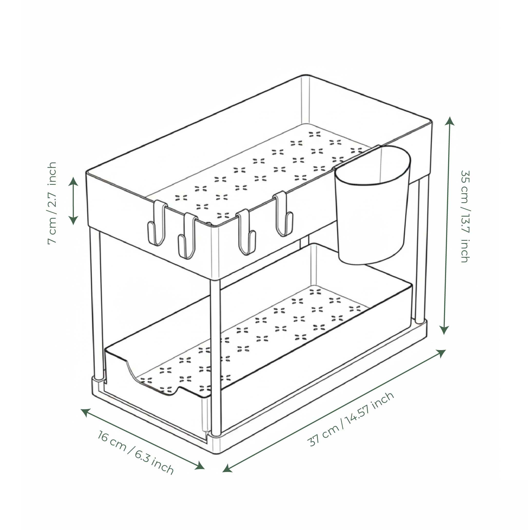 Organizador de gabinete extraíble Silvia - Cesta deslizante con ganchos