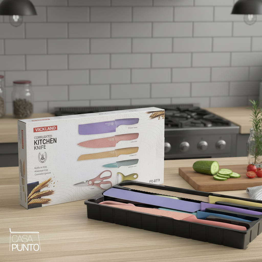 Juego de cuchillos de paja de trigo Turbo de 6 piezas, coloridos con afilador y estuche