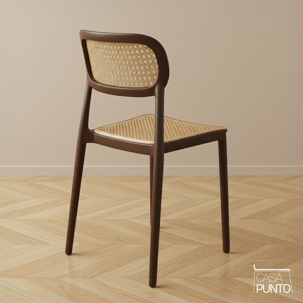 Silla de comedor apilable Dina - Con respaldo de ratán