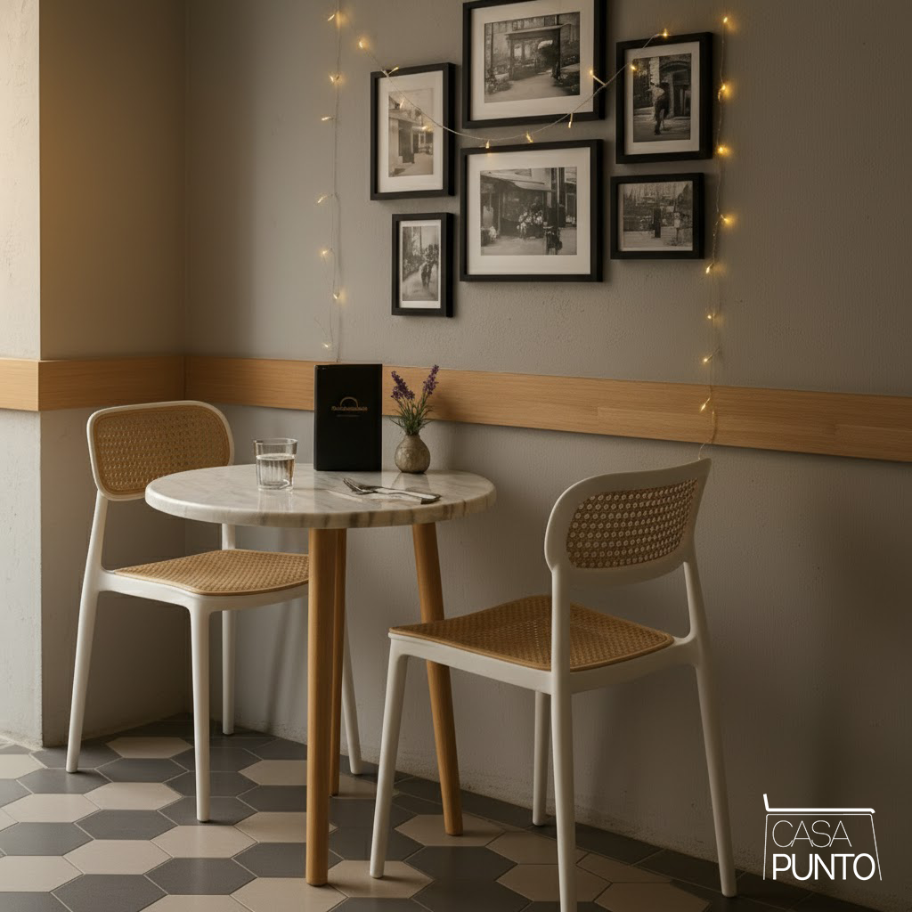 Silla de comedor apilable Dina - Con respaldo de ratán