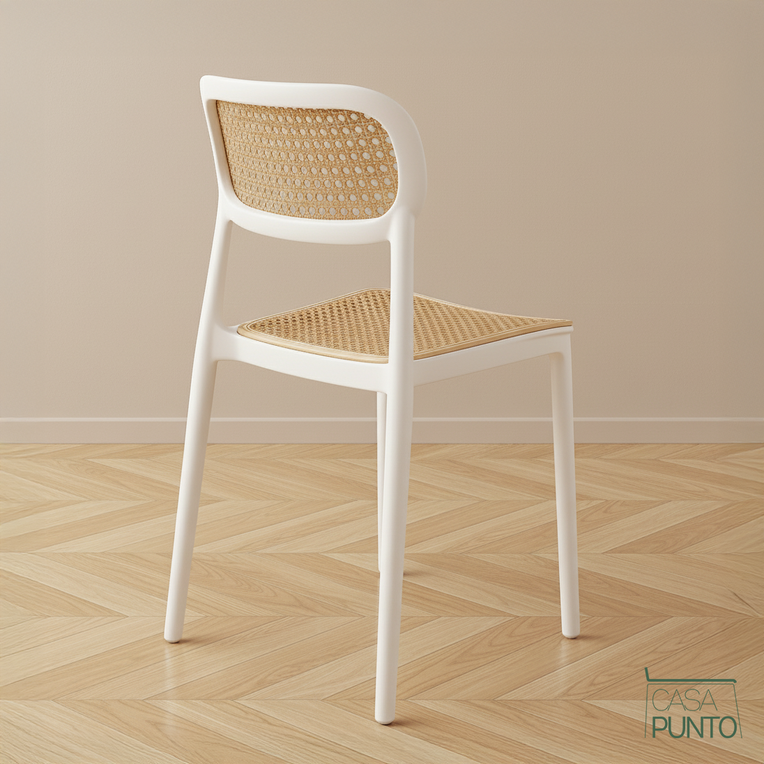 Silla de comedor apilable Dina - Con respaldo de ratán