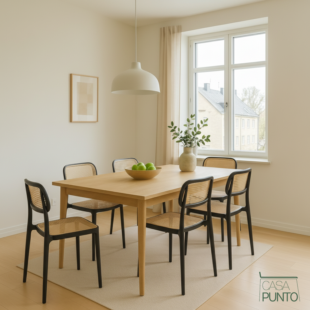 Silla de comedor apilable Dina - Con respaldo de ratán