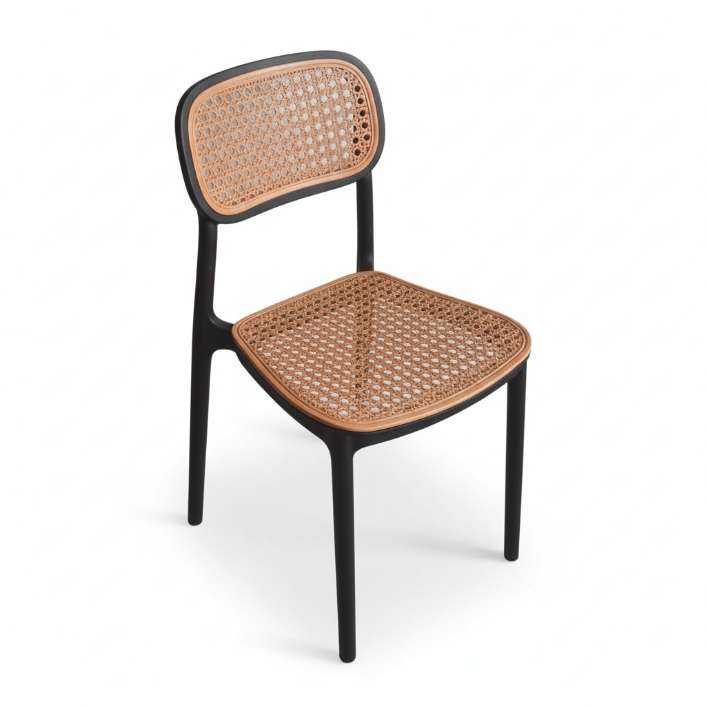 Silla de comedor apilable Dina - Con respaldo de ratán