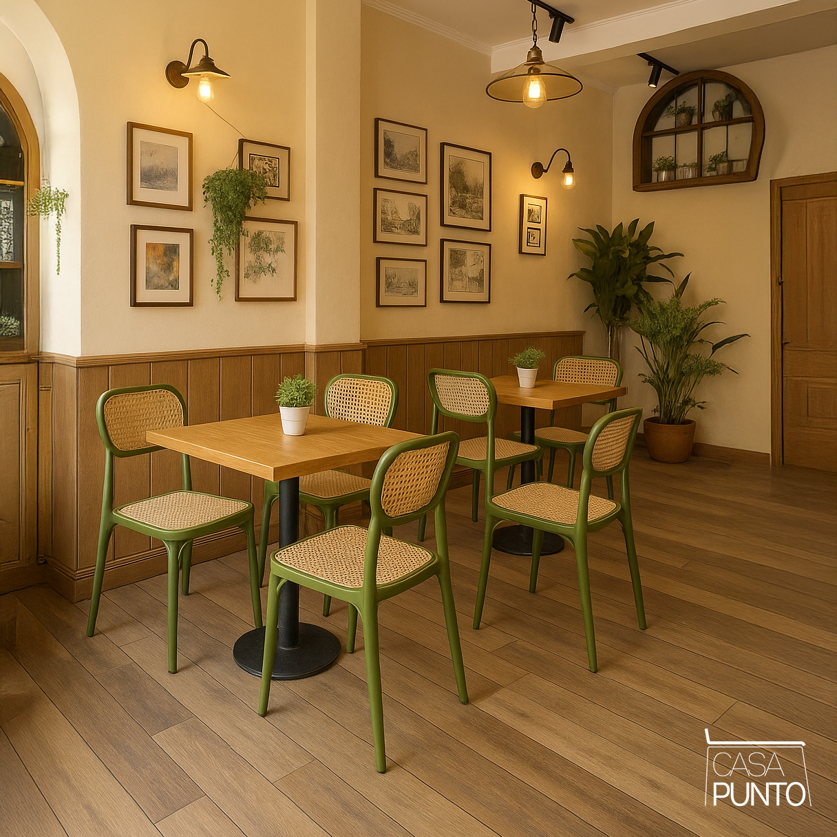 Silla de comedor apilable Dina - Con respaldo de ratán