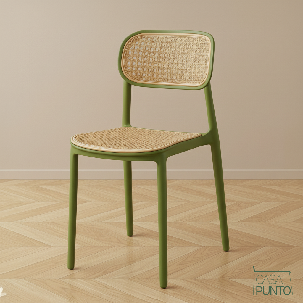 Silla de comedor apilable Dina - Con respaldo de ratán