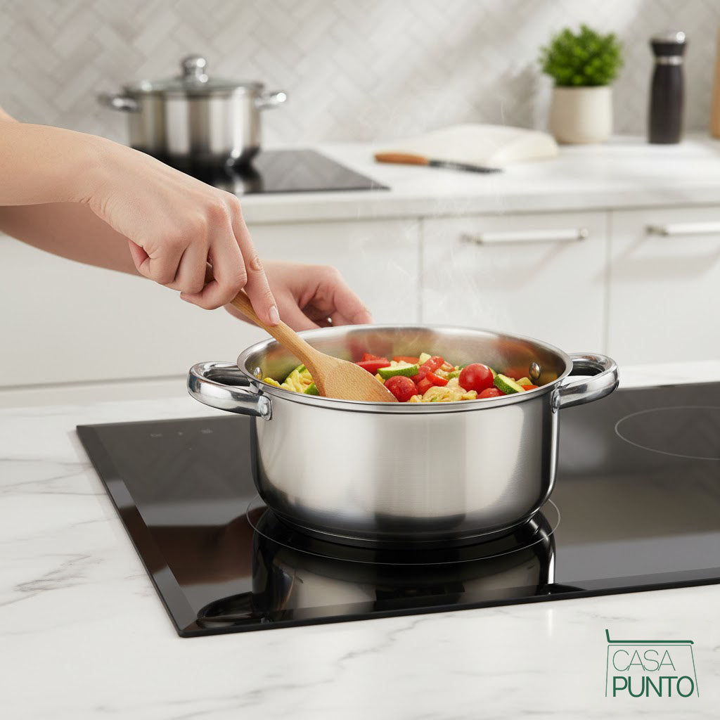 Batería de cocina Ingrid de acero inoxidable de 10 piezas - Profesional con tapas de vidrio