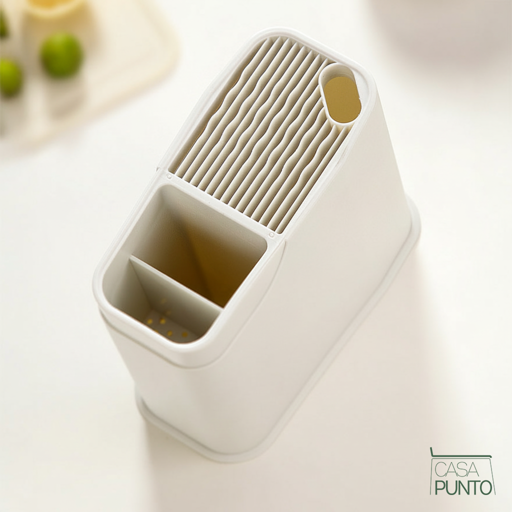 Juego de cuchillos de cocina Cummings de 7 piezas, color blanco crema con organizador de bloques de madera