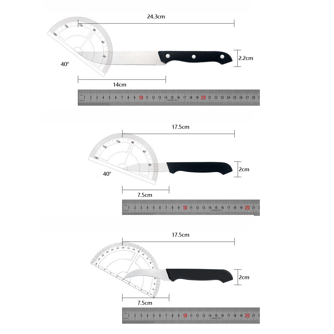 Juego de cuchillos profesionales Goldie de 8 piezas - Triple remache negro con bloque de madera
