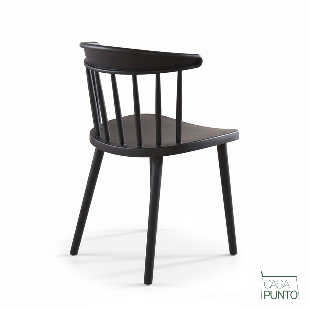Silla de comedor nórdica Koryn - Plástico apilable con respaldo de eje