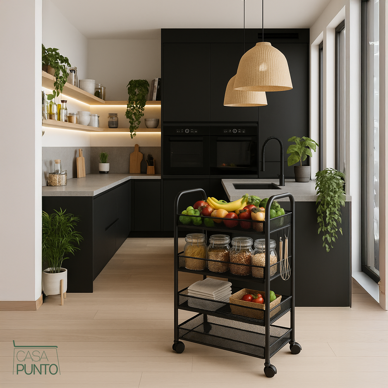 Carro utilitario con ruedas Viggo de 4 niveles - Organizador de almacenamiento de metal con ruedas