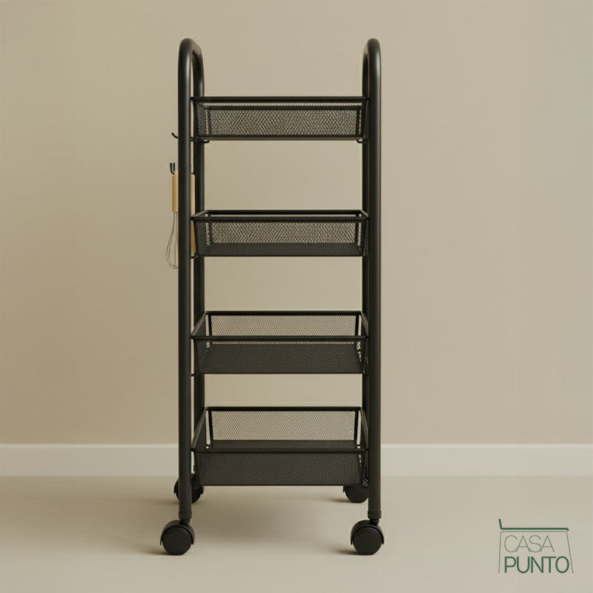 Carro utilitario con ruedas Viggo de 4 niveles - Organizador de almacenamiento de metal con ruedas