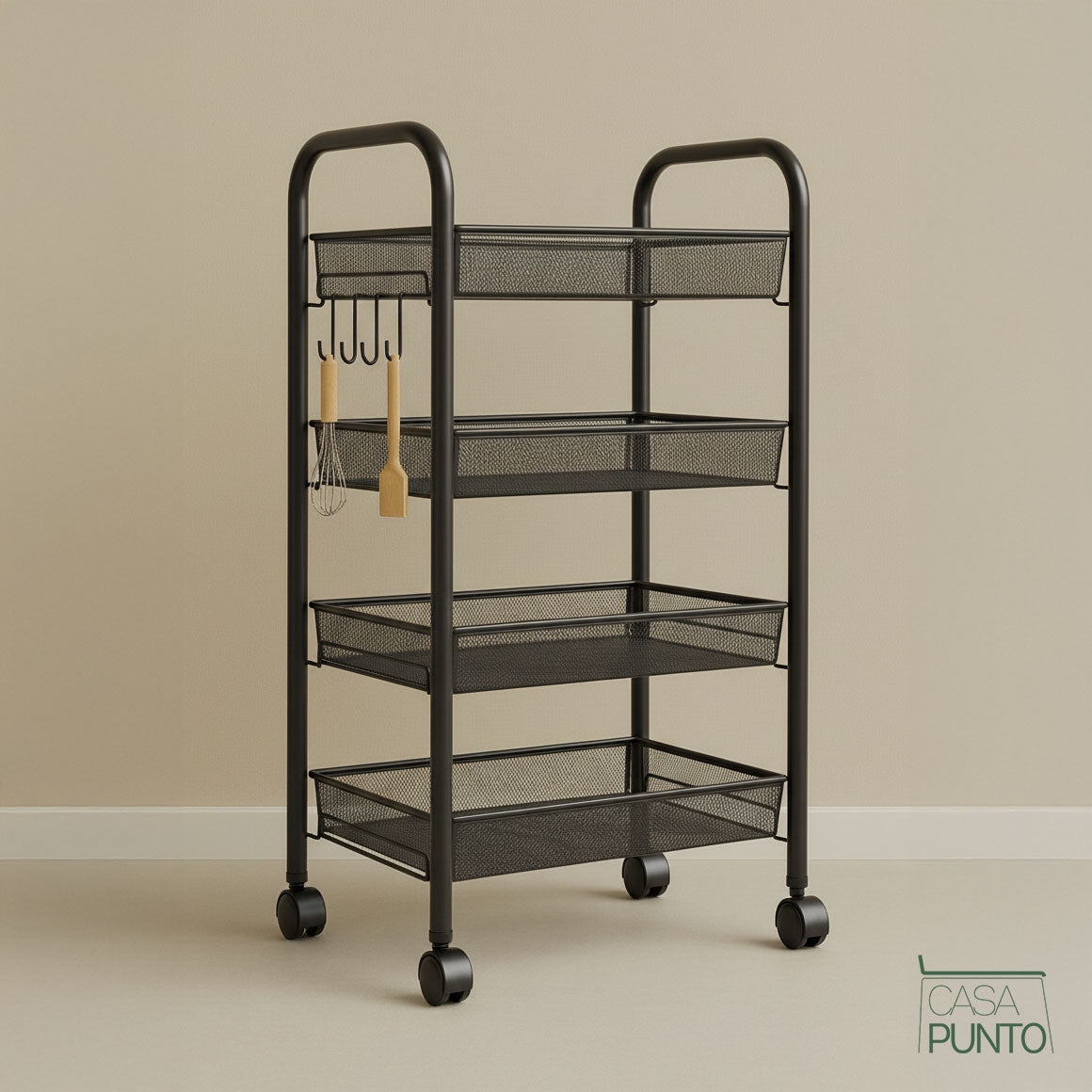 Carro utilitario con ruedas Viggo de 4 niveles - Organizador de almacenamiento de metal con ruedas