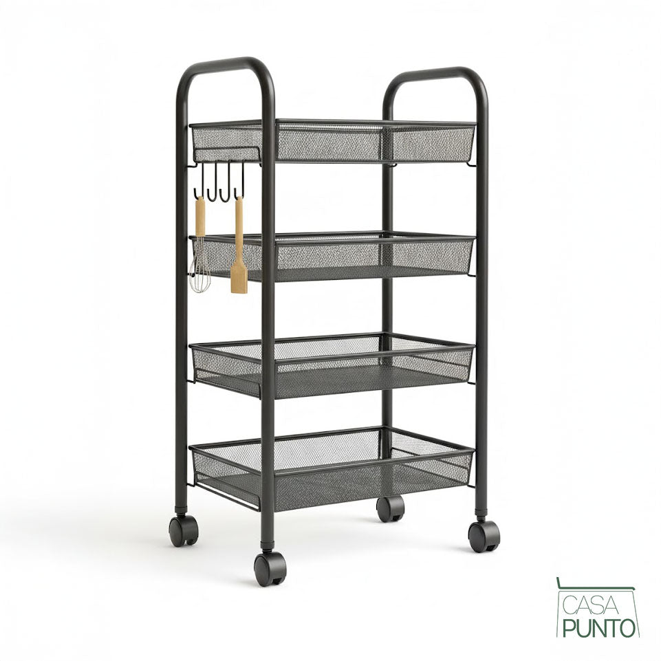 Carro utilitario con ruedas Viggo de 4 niveles - Organizador de almacenamiento de metal con ruedas