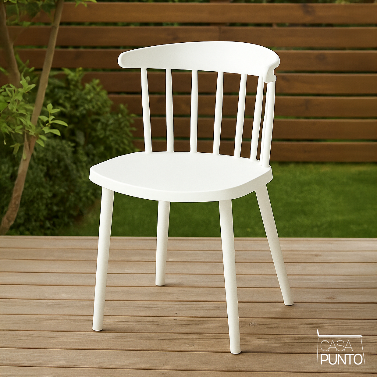 Silla de comedor nórdica Koryn - Plástico apilable con respaldo de eje