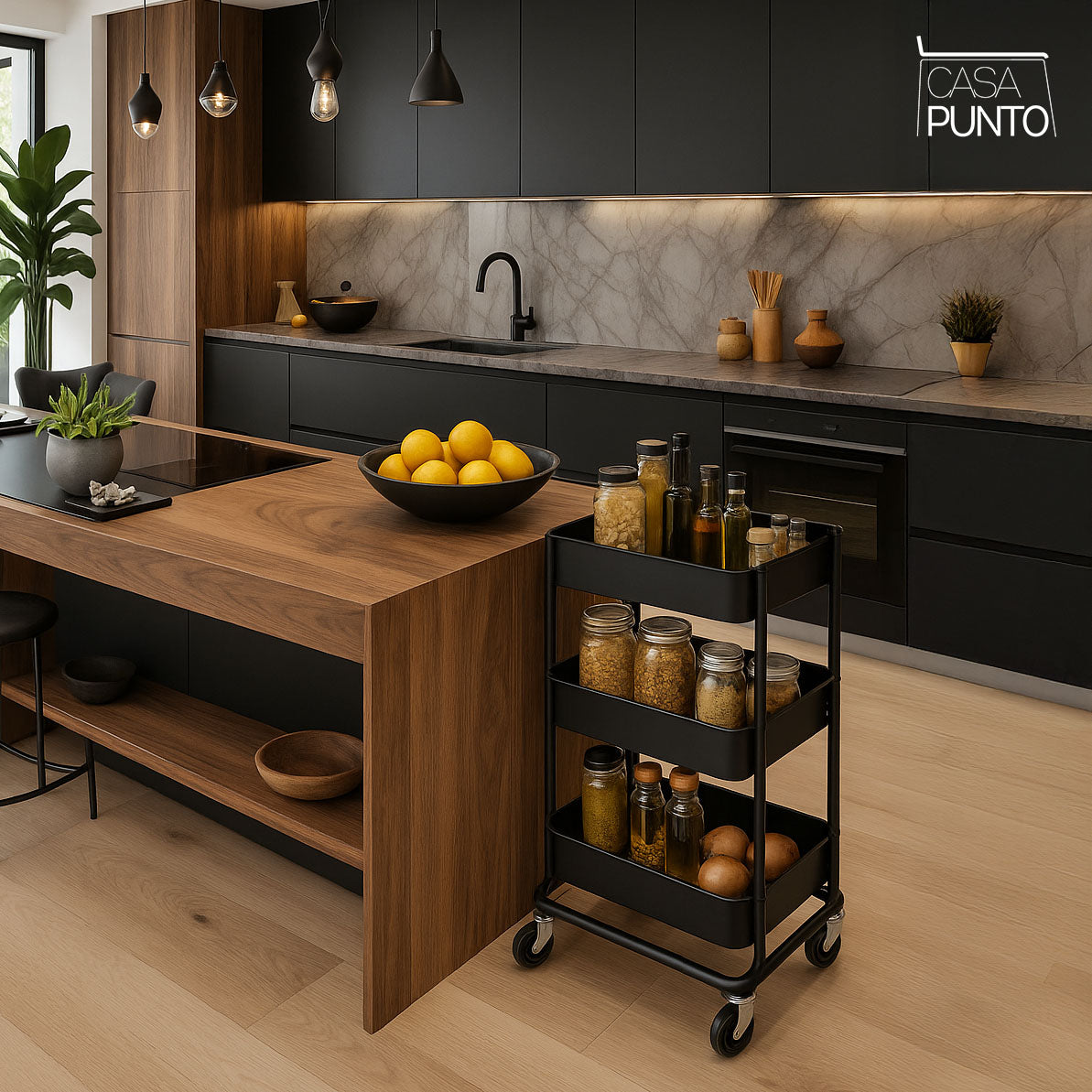 Carrito utilitario con ruedas de 3 niveles Ulla - Organizador de almacenamiento con ruedas