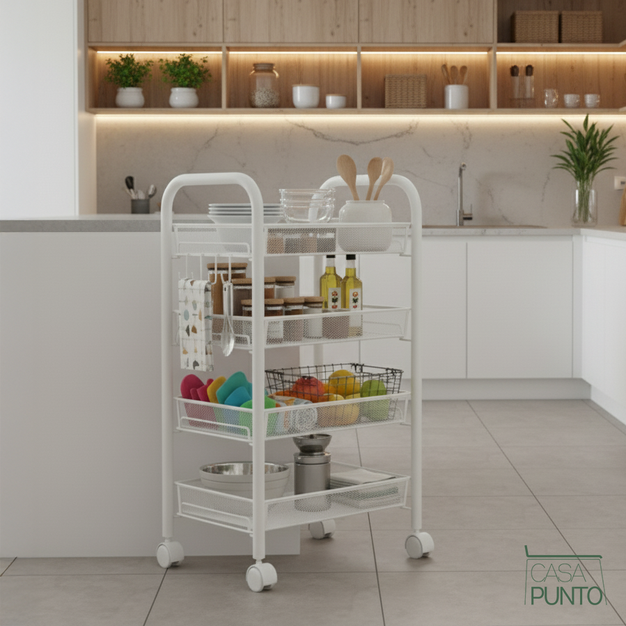 Carro utilitario con ruedas Viggo de 4 niveles - Organizador de almacenamiento de metal con ruedas