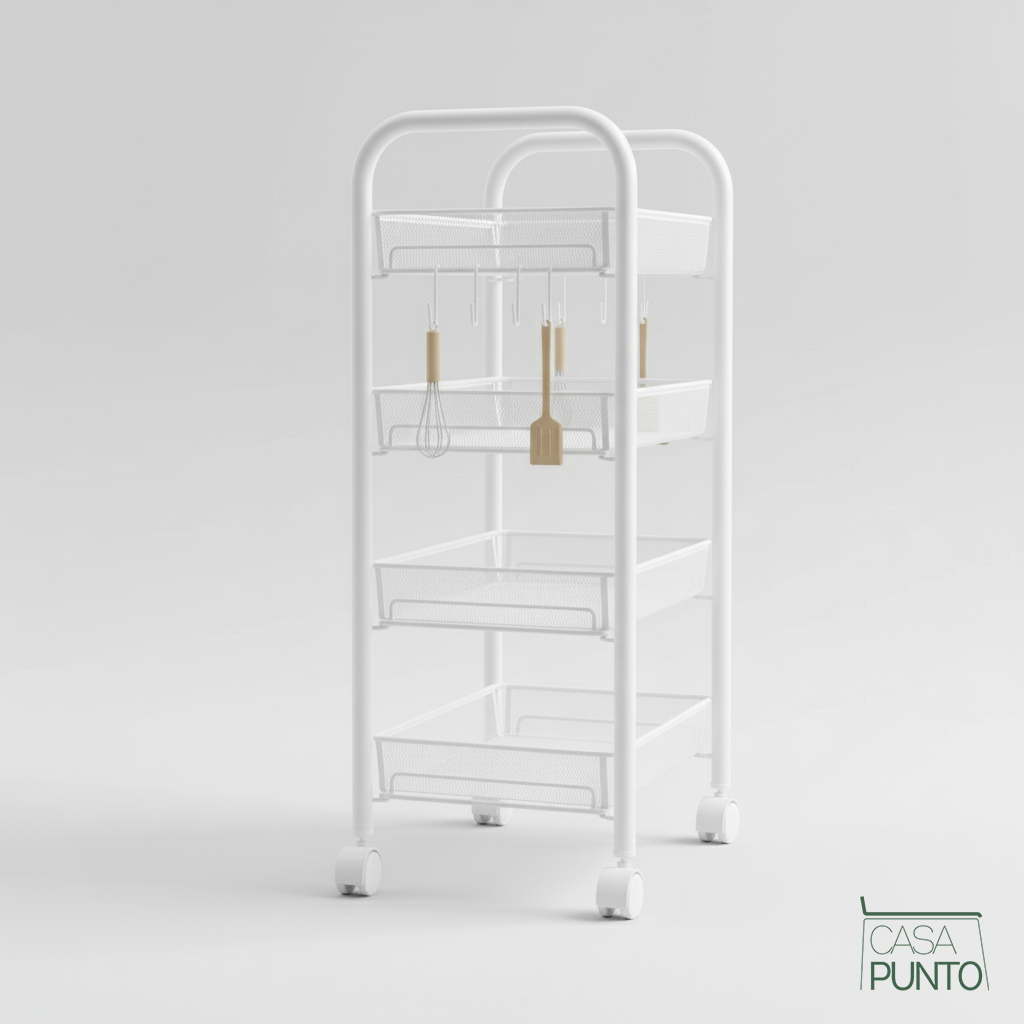 Carro utilitario con ruedas Viggo de 4 niveles - Organizador de almacenamiento de metal con ruedas