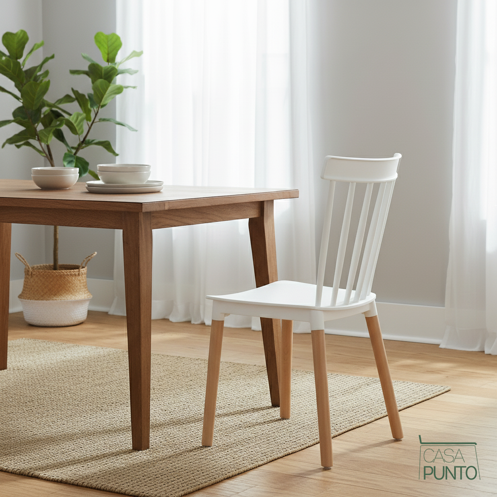 Silla de Comedor Nórdica Ellis - Plástico Negro con Patas de Madera Estilo Escandinavo