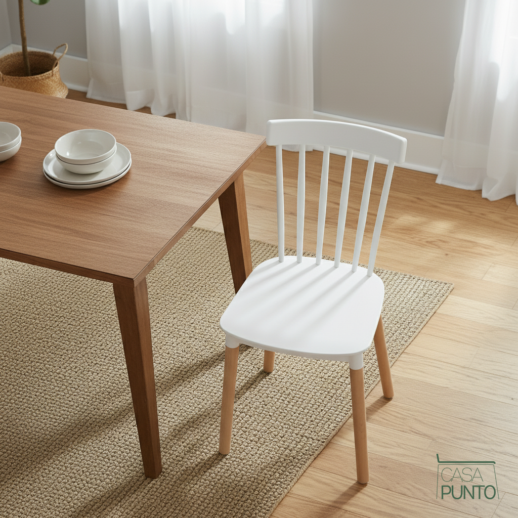Silla de Comedor Nórdica Ellis - Plástico Negro con Patas de Madera Estilo Escandinavo