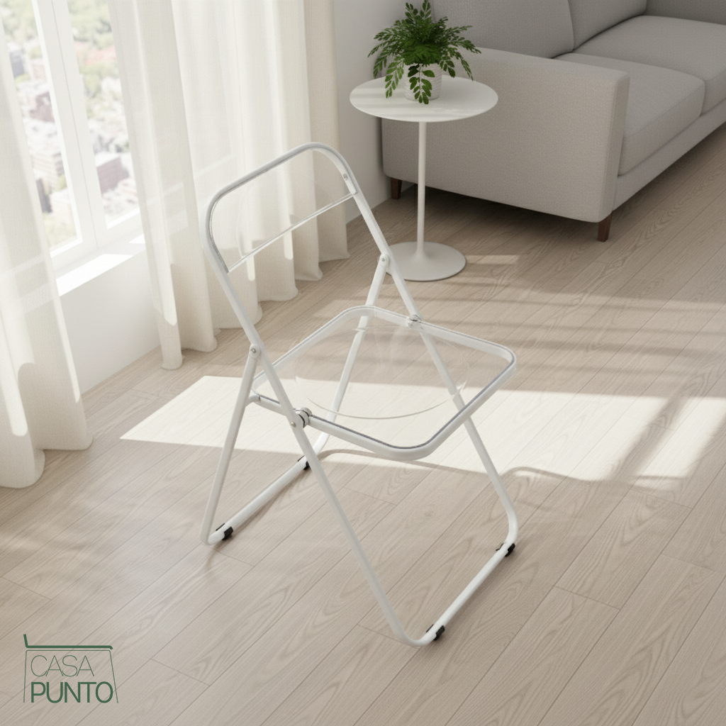 Silla plegable de acrílico transparente Ida - Silla Ghost con estructura de acero cromado