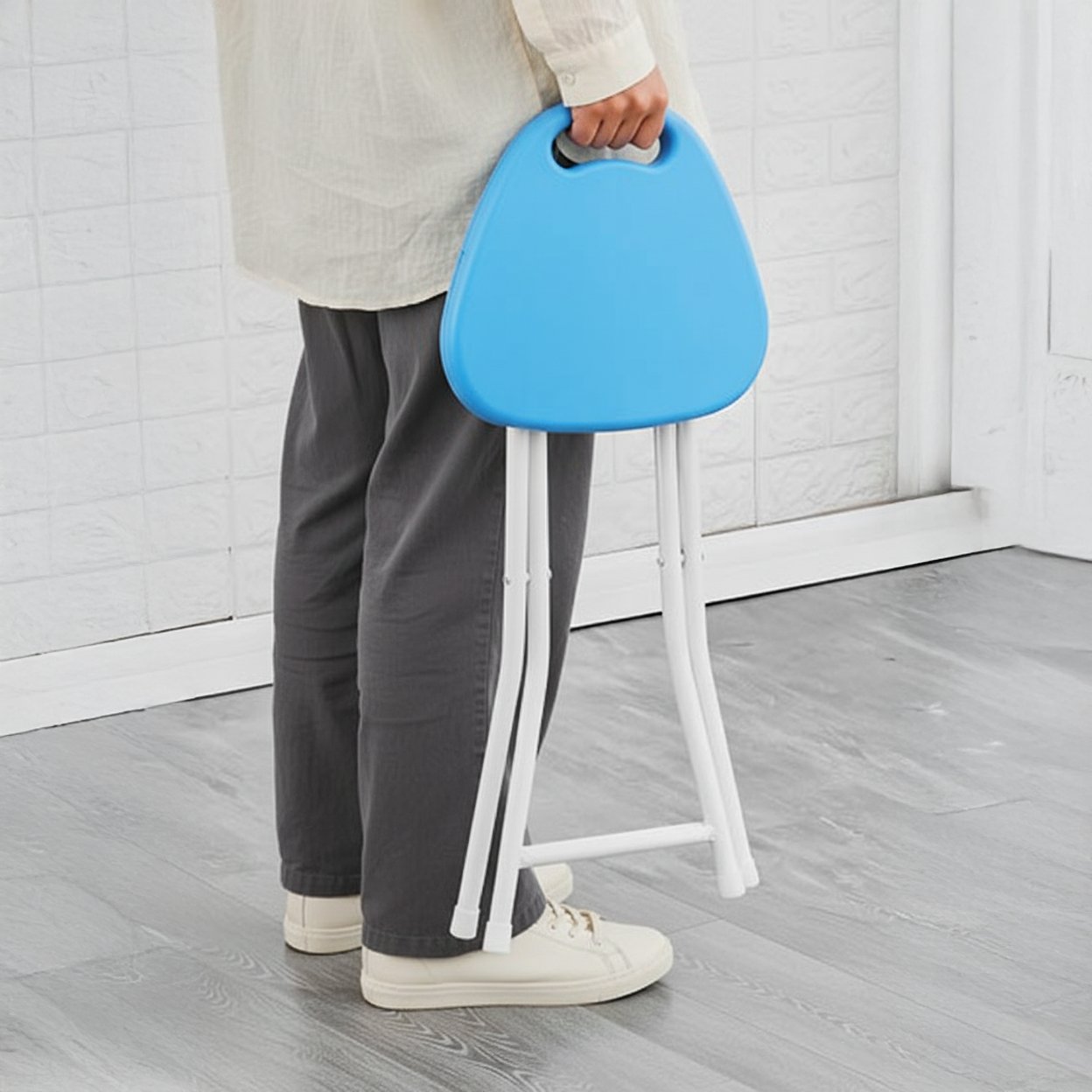 Taburete plegable Josh - Taburete compacto de 4 patas con asa