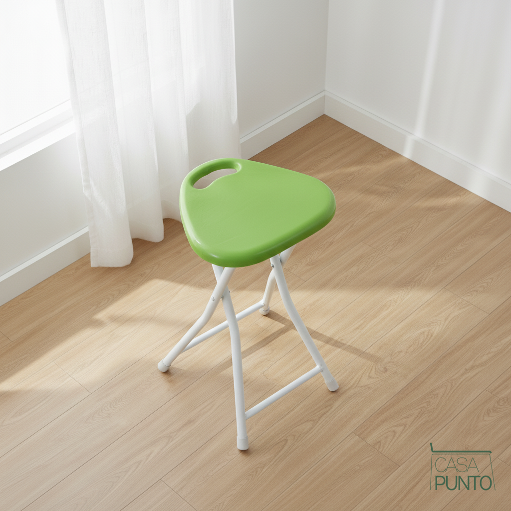 Taburete plegable Josh - Taburete compacto de 4 patas con asa