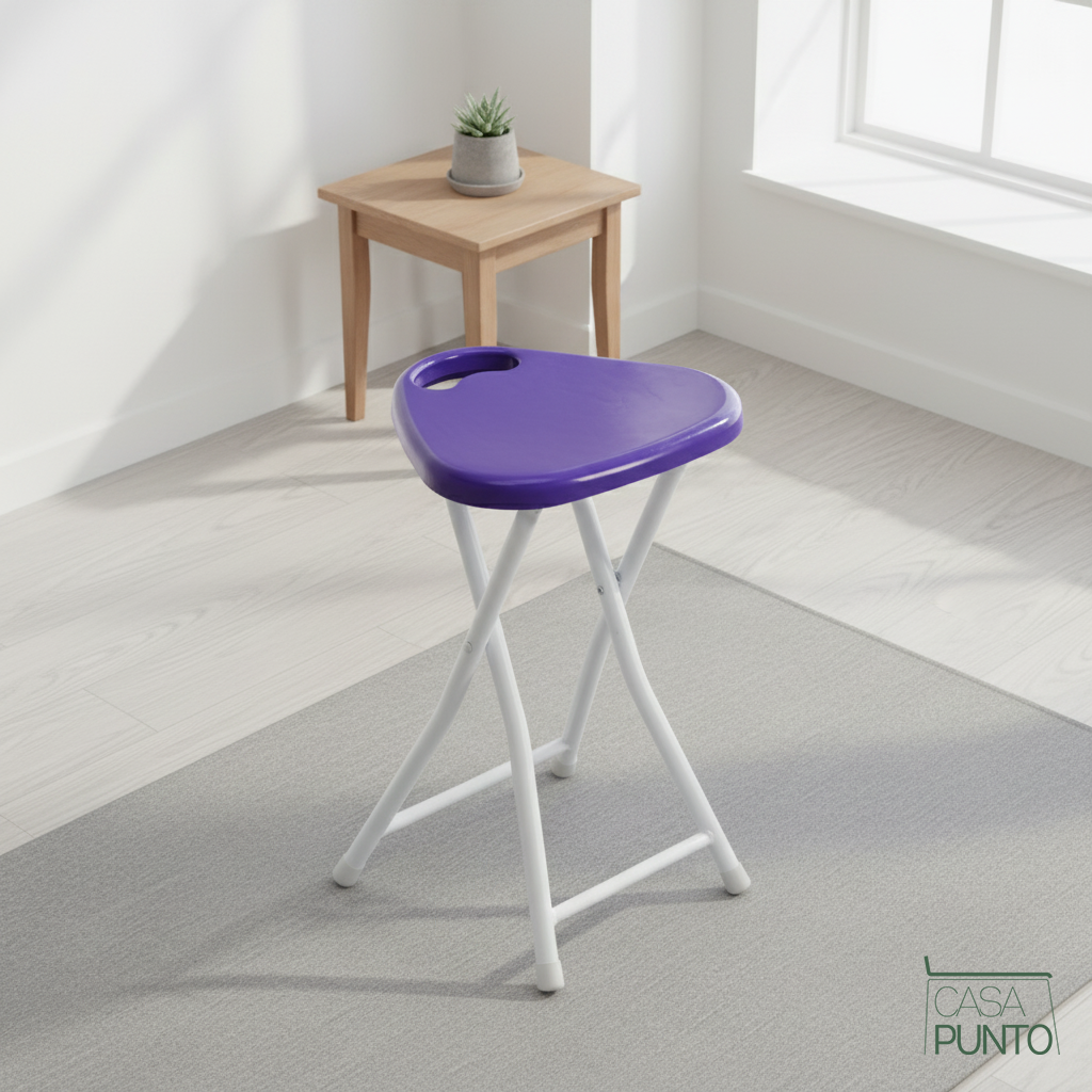 Taburete plegable Josh - Taburete compacto de 4 patas con asa