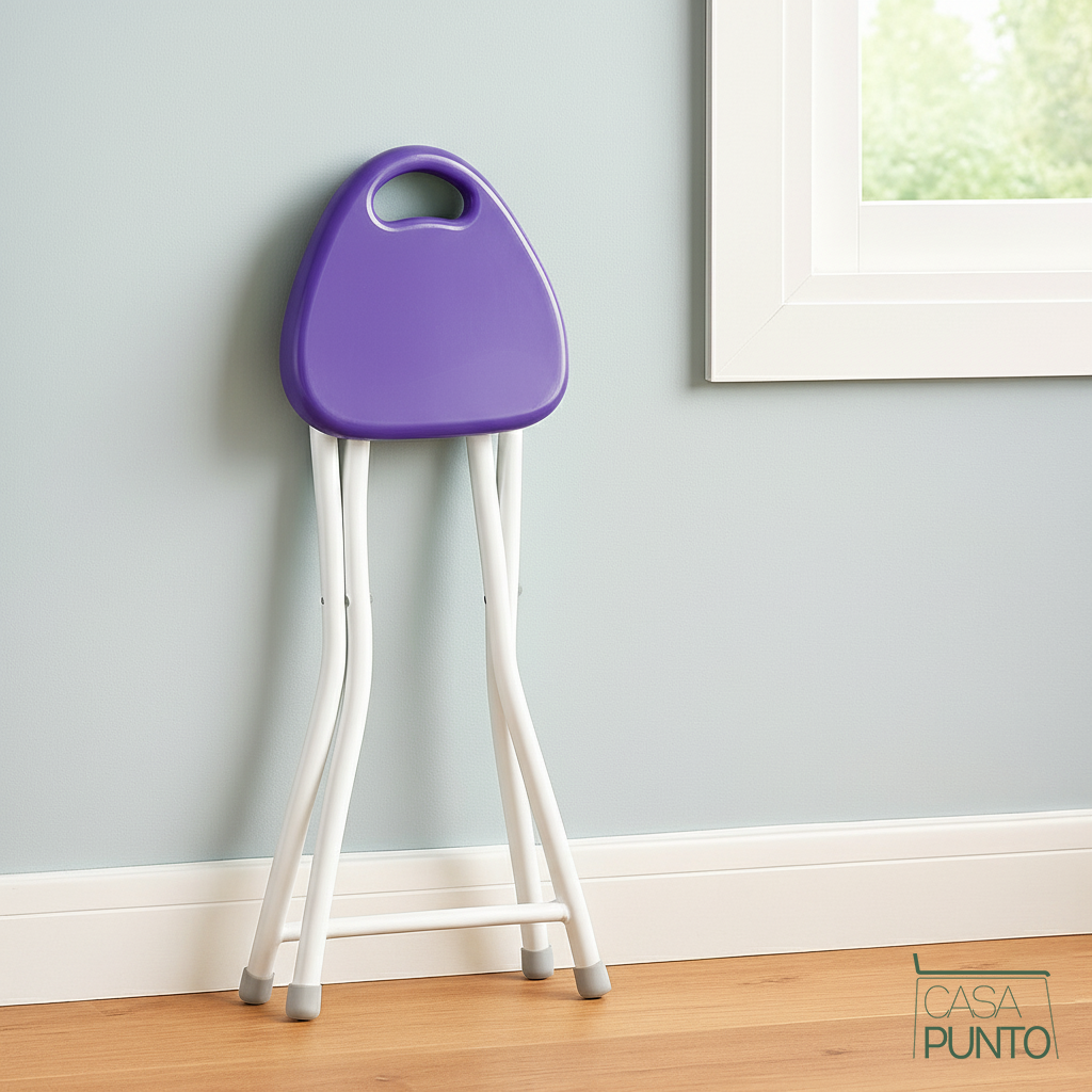 Taburete plegable Josh - Taburete compacto de 4 patas con asa