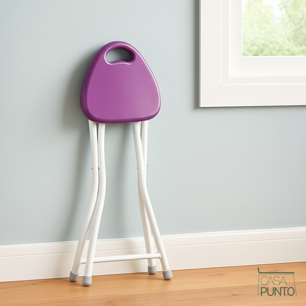 Taburete plegable Josh - Taburete compacto de 4 patas con asa