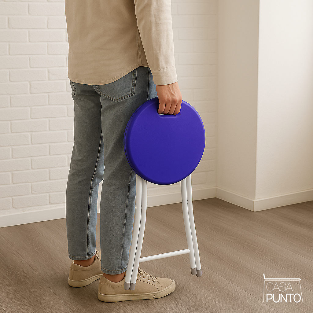 Taburete plegable Josh - Taburete compacto de 4 patas con asa