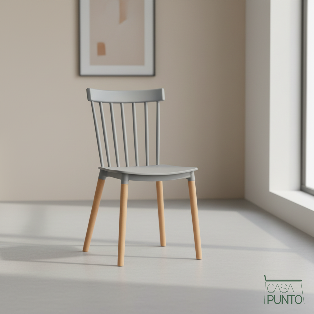 Silla de Comedor Nórdica Ellis - Plástico Negro con Patas de Madera Estilo Escandinavo