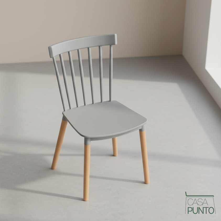 Silla de Comedor Nórdica Ellis - Plástico Negro con Patas de Madera Estilo Escandinavo