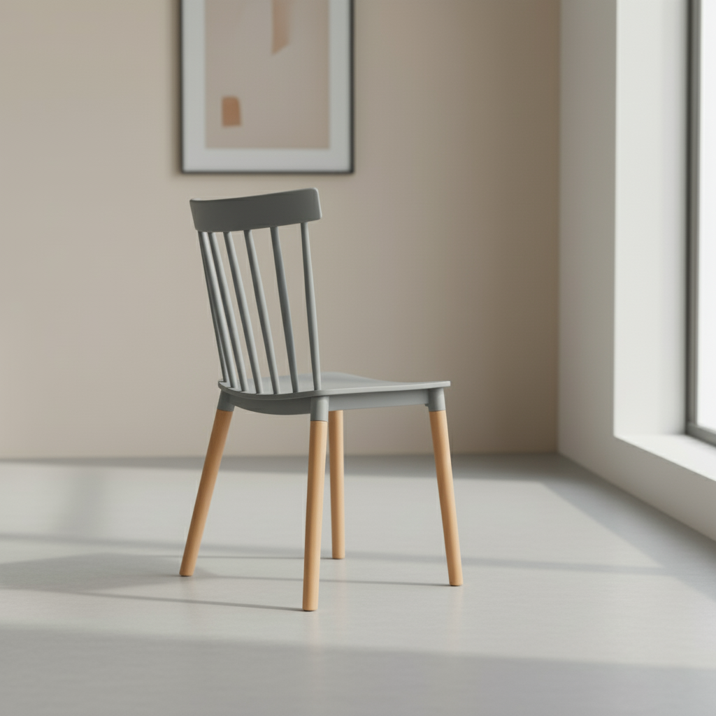 Silla de Comedor Nórdica Ellis - Plástico Negro con Patas de Madera Estilo Escandinavo