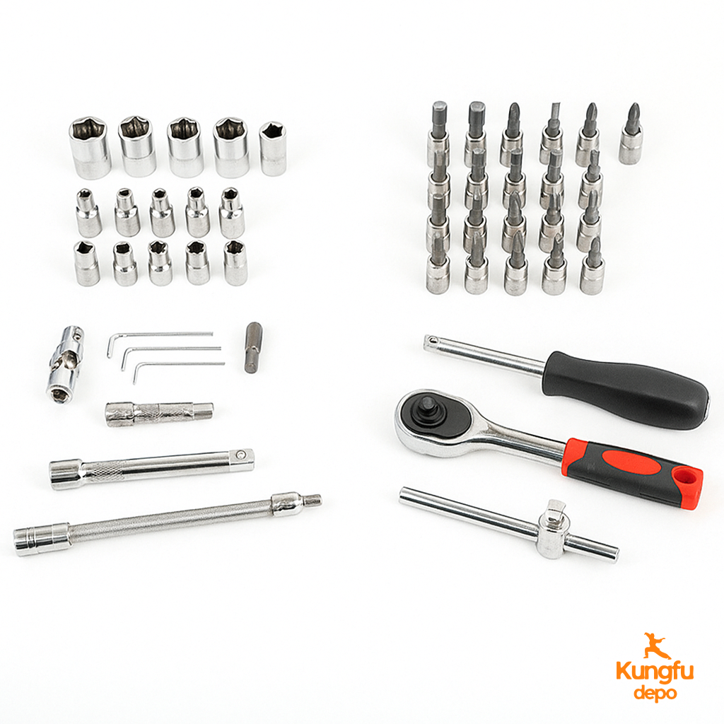 Kit de herramientas Chris de 46 piezas con llave de tubo y trinquete - Juego de acero al carbono