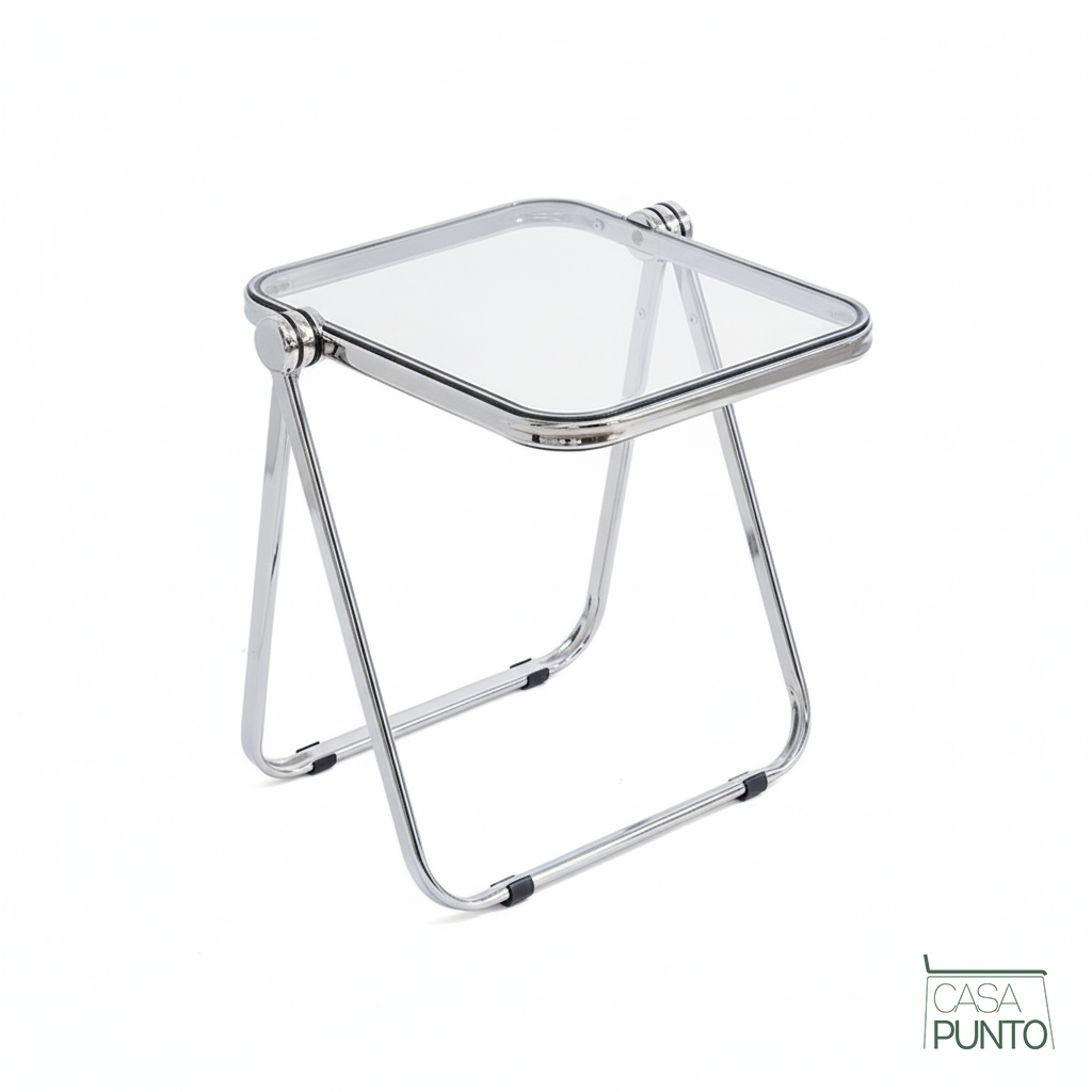 Mio Mini Mesa Plegable de Acrílico - Mesa Transparente con Patas Cromadas