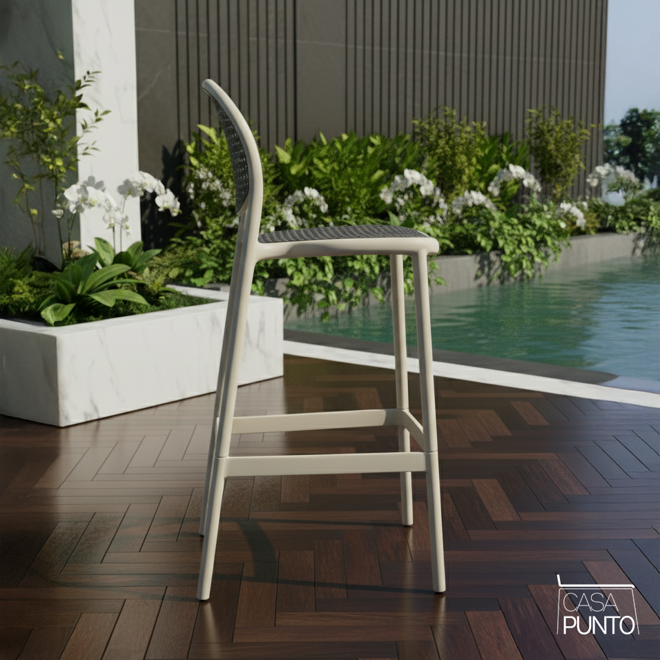 Taburete de bar Hedda con respaldo de ratán sintético - Trona estilo bistró