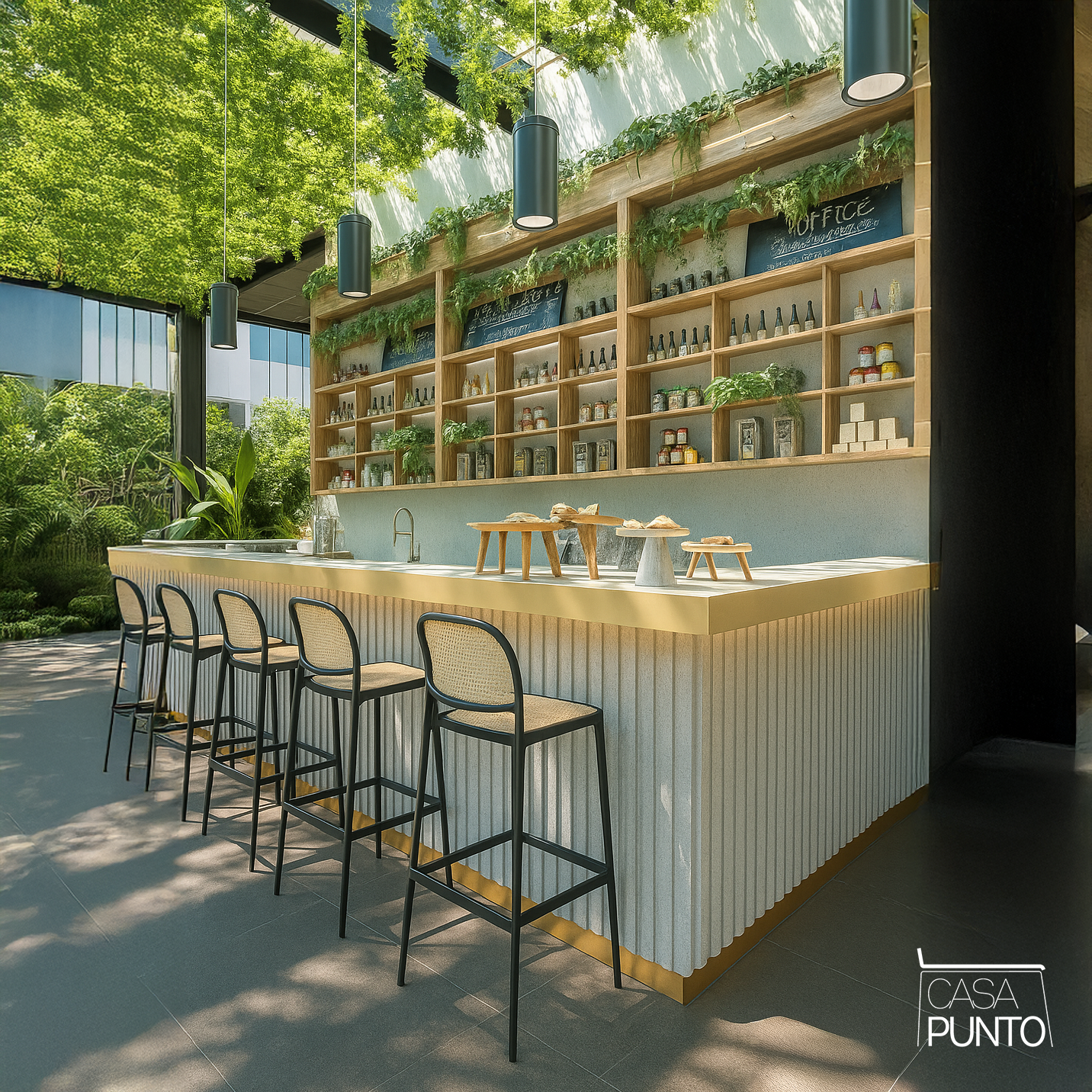 Taburete de bar Hedda con respaldo de ratán sintético - Trona estilo bistró