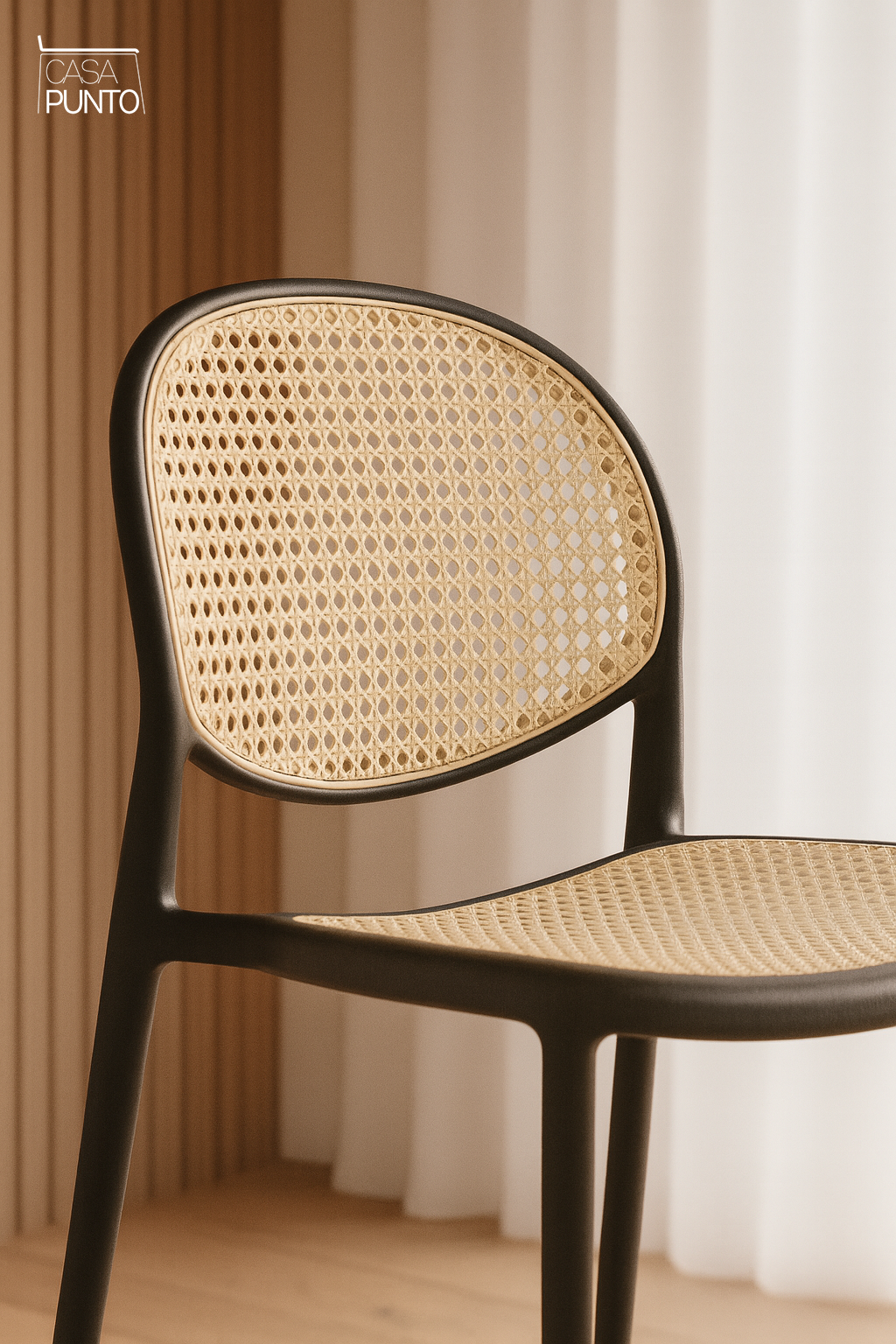 Taburete de bar Hedda con respaldo de ratán sintético - Trona estilo bistró