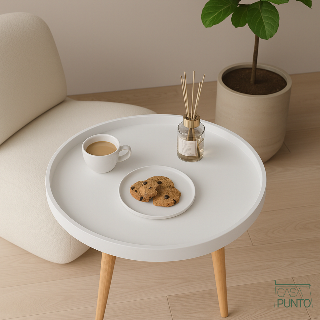 Mesa Auxiliar Redonda Nina - Estilo Nórdico con Patas Acabado en Madera