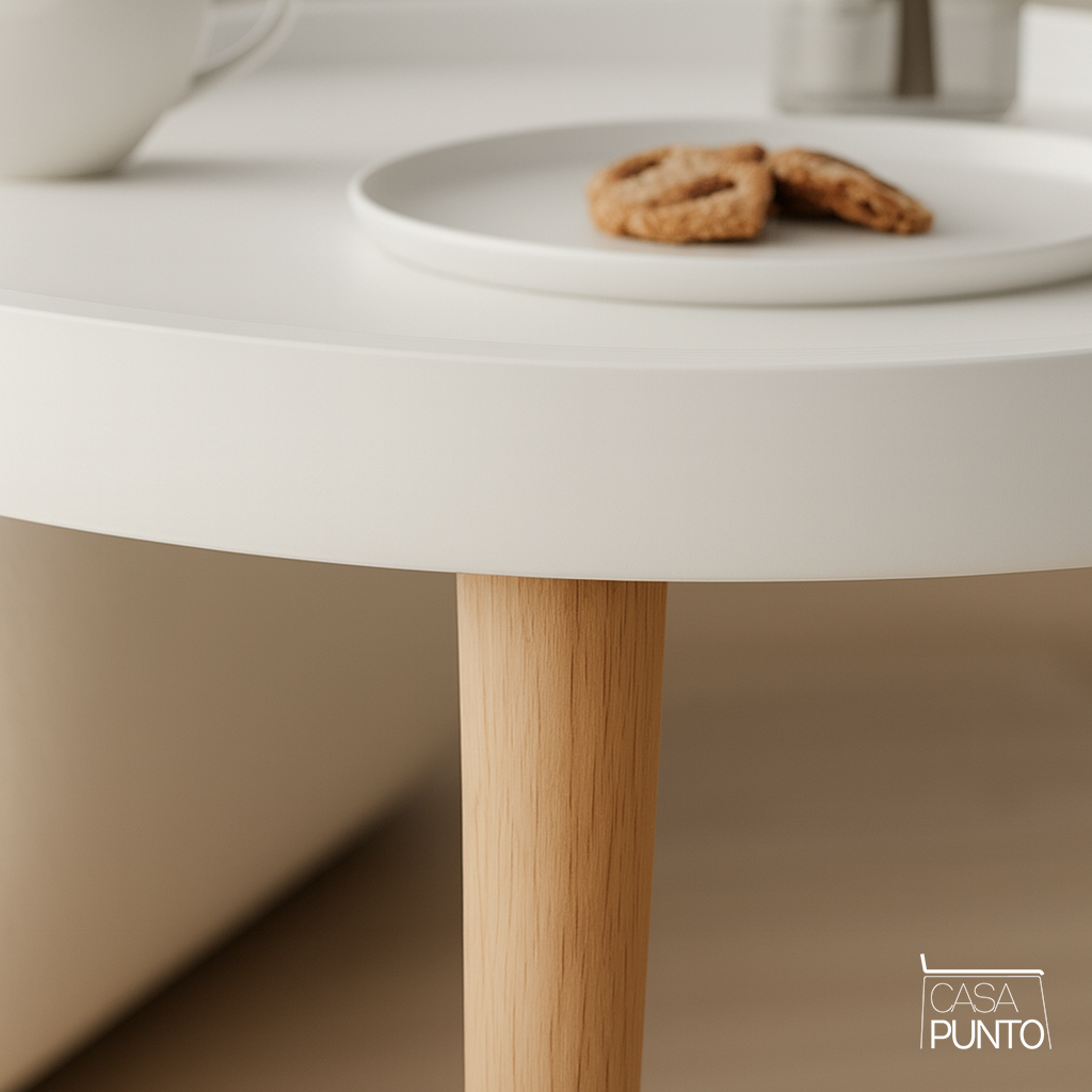 Mesa Auxiliar Redonda Nina - Estilo Nórdico con Patas Acabado en Madera