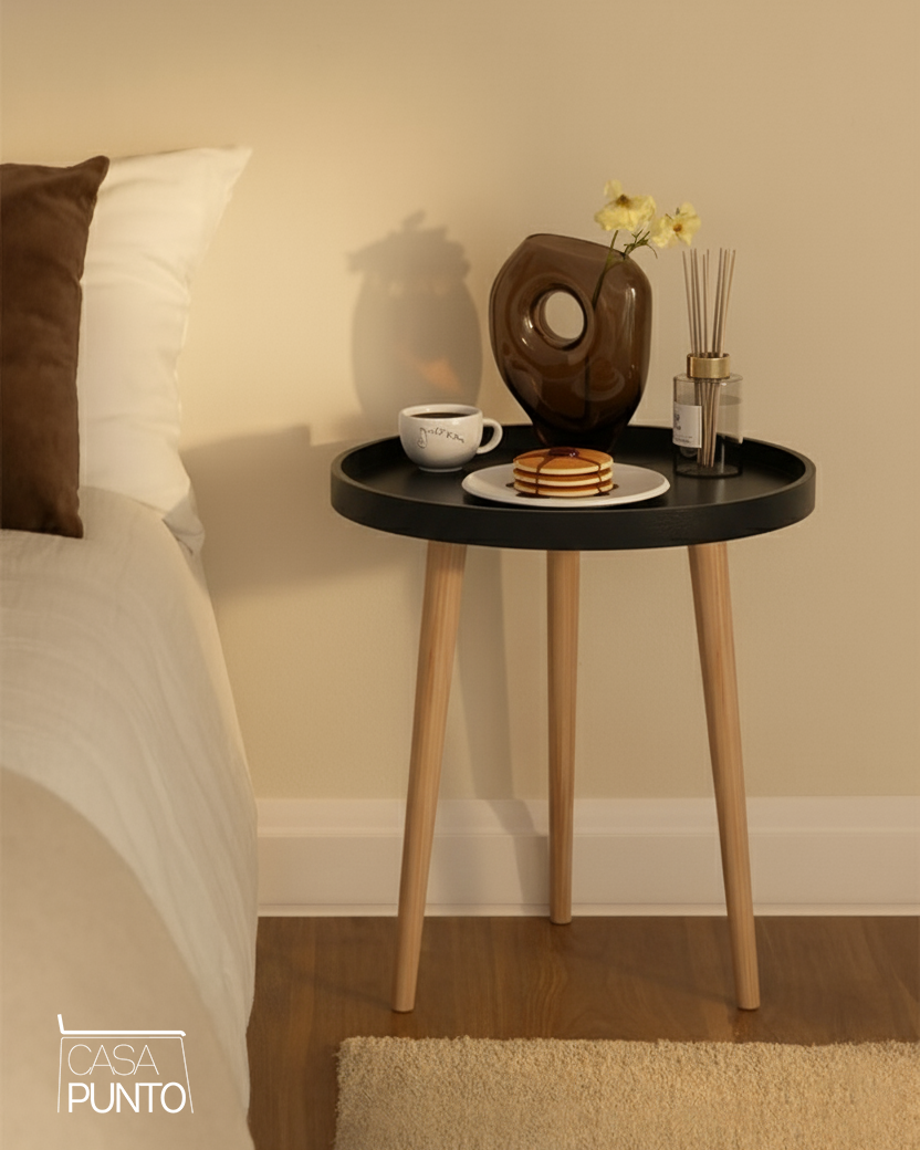 Mesa Auxiliar Redonda Nina - Estilo Nórdico con Patas Acabado en Madera