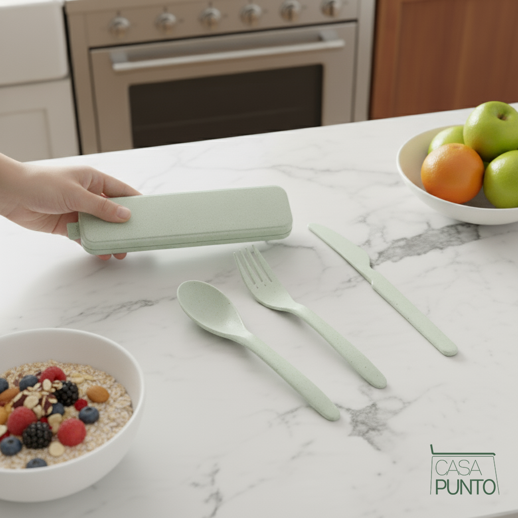 Juego de cubiertos portátiles de paja de trigo Ily con estuche