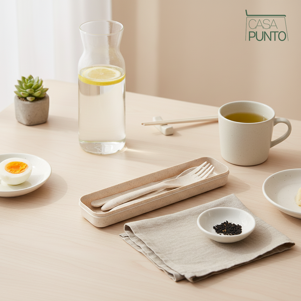 Juego de cubiertos portátiles de paja de trigo Ily con estuche