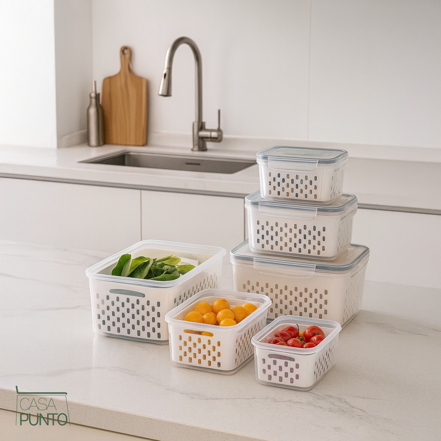 Juego de recipiente de almacenamiento con colador Karla de 3 piezas