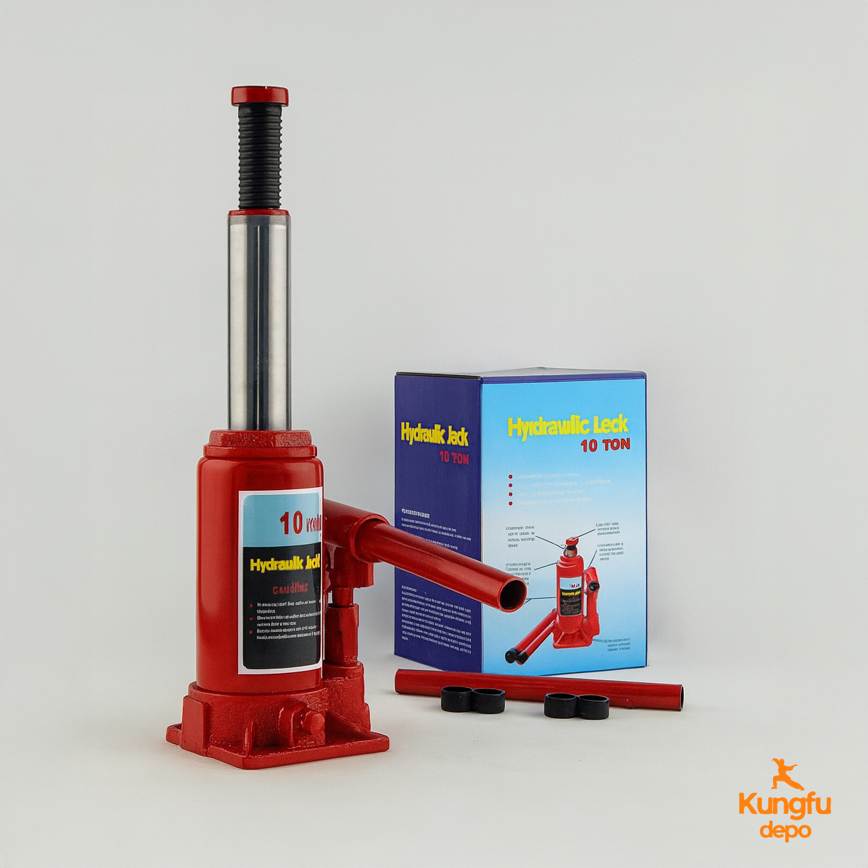Gato hidráulico de botella Hugo de 10 toneladas - Acero rojo con válvula de seguridad