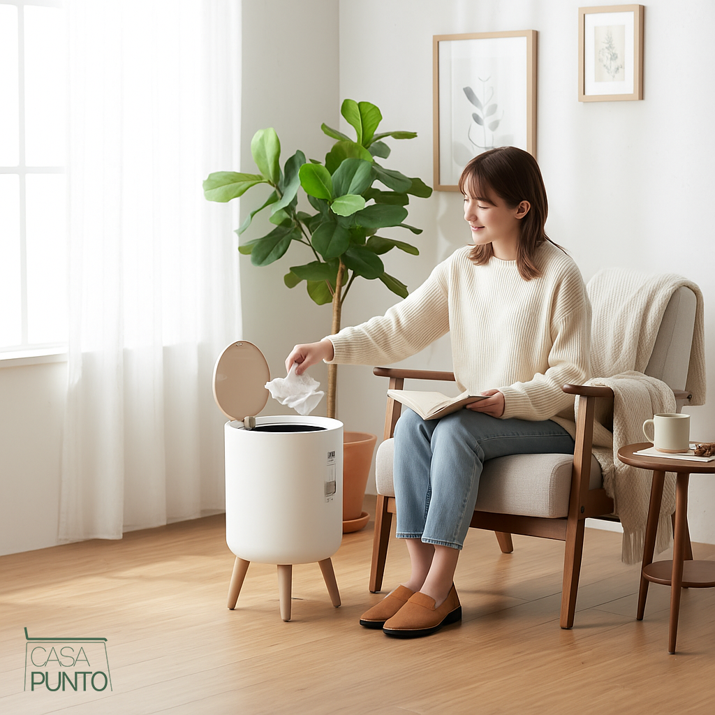 Zary Papelera Nórdica 7L con Patas y Tapa de Madera