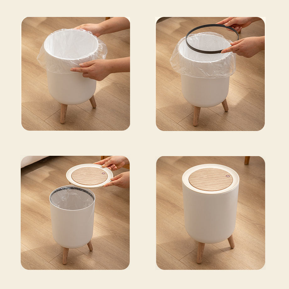 Zary Papelera Nórdica 7L con Patas y Tapa de Madera