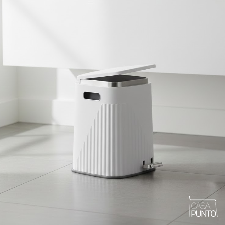 Papelera de pedal acanalada Linda de 12 litros con tapa de cierre suave